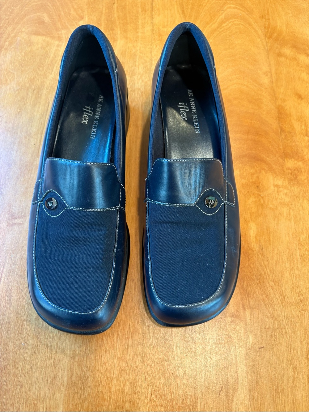 Anne Klein Navy iFlex Leather & Fabric Loafers Size 7